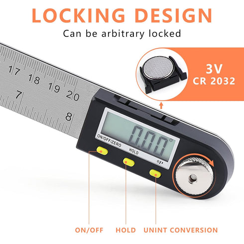 Yanguotool Digital Angle Ruler, 200mm/8-Inch Protractor Finder with Stainless Steel Ruler for Woodworking