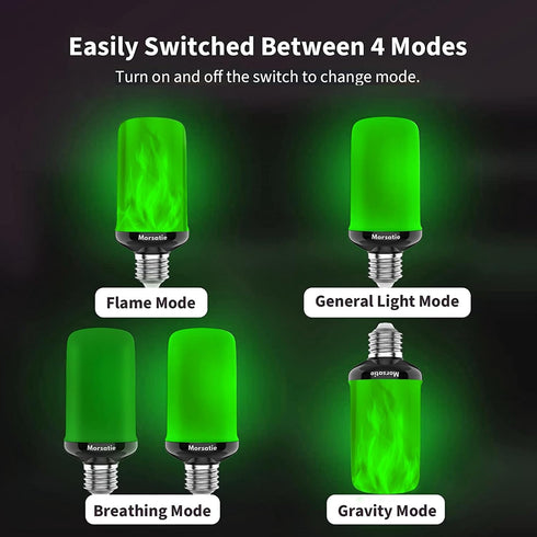 Upgraded Flame LED Flame Light Bulbs, E26 Fire Light Bulb for Halloween Christmas Party, 4-Mode Flickering with