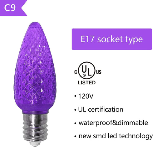 Box of 25 C9 LED Replacement Bulbs, 3 SMD LEDs in Each C9 E17 Dimmable Lights Bulb, Full Waterproof and Break Resistant