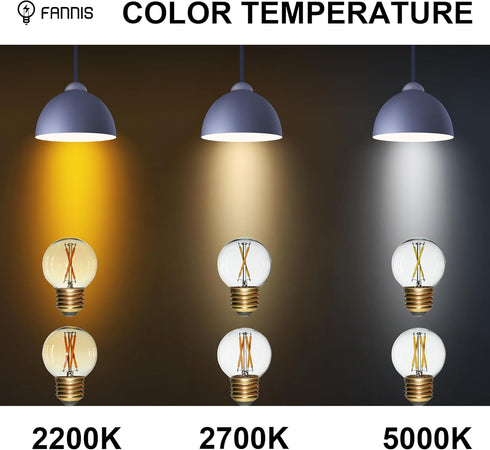 Vintage Non-Dimmable LED Bulbs, 6 Pack, G50 G16.5, 40W Equivalent, Soft Warm White 2700K, E26 Clear Glass