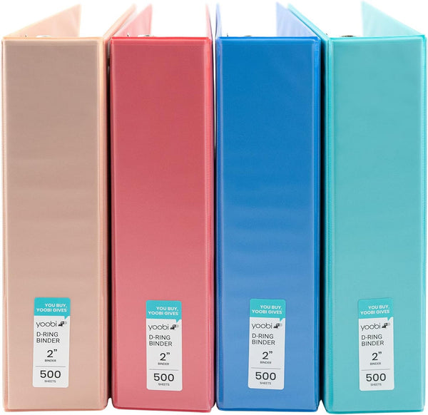 Yoobi 2 Inch Binder Set, 3-Ring Binders with 2 Pockets, 4 Pack, Holds up to 500 Sheets, Perfect for School or Office