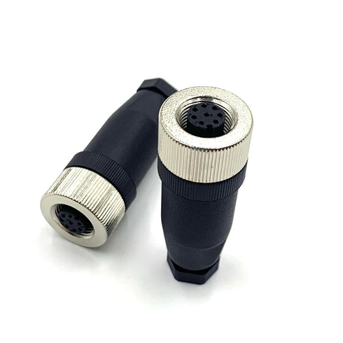 2Pcs M12 8 Pin Female Circular Connector, A Code IP67 Waterproof Field Assembly Wireable Sensor Straight Type Adapter
