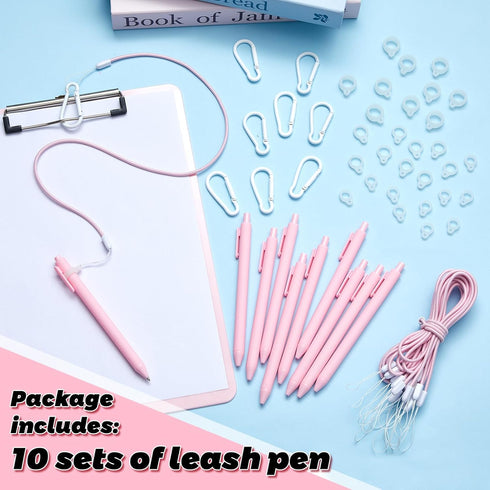 Lewtemi 10 Sets 24'' Pen Leash for Clipboard, Silicone Lanyard Holder Safety Neck Strap with Connection Buckle for