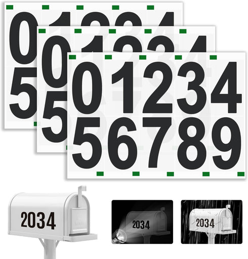 Reflective Mailbox Numbers Sticker, 3 Sets Large 0-9 Self Adhesive Vinyl for Outside, Waterproof Address Numbers