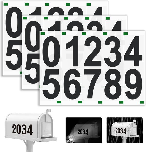 Reflective Mailbox Numbers Sticker, 3 Sets Large 0-9 Self Adhesive Vinyl for Outside, Waterproof Address Numbers