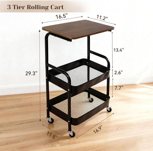 Gmrithaf 3 Tier Rolling Cart, Utility Carts with Wheels, Heavy Duty Metal Storage Organizer Cart for Art, Book, Snack