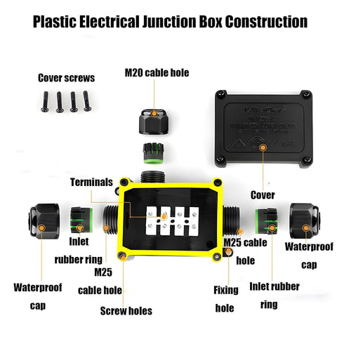 IP68 3 Waterproof Junction Box, Way Outdoor Electrical Box with Terminal Block and Screwdriver, Plastic Cable Connector