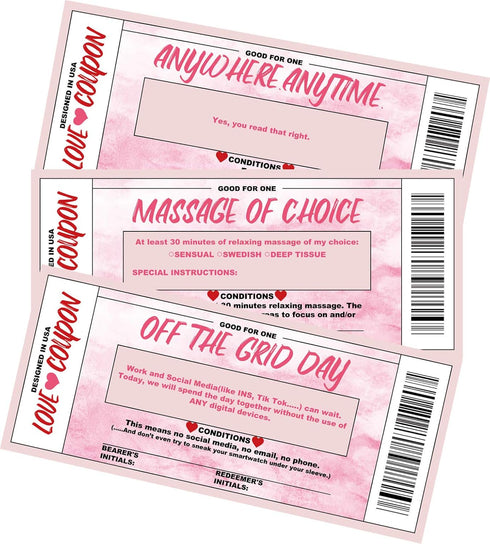 Love Voucher Cards for Him and Her - 18 Unique Watercolor Themed Romantic Gift for Birthdays, Anniversaries,