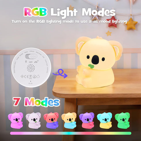 Greprety 3-Level Koala Night Light Squishy Silicone Nursery Breastfeeding Nightlight with Timer Warm White & RGB Color