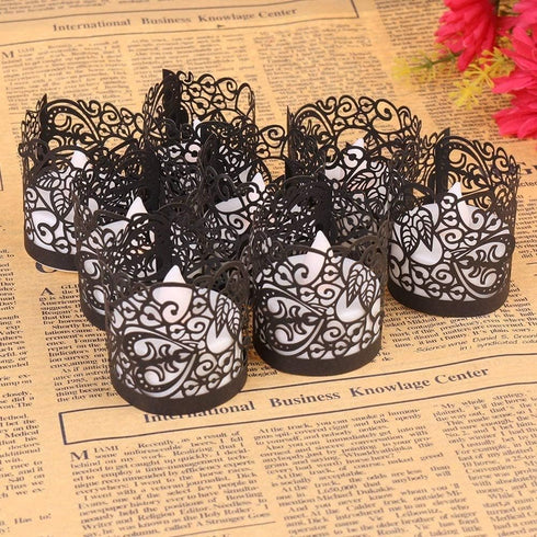 50 Pack Flameless Tea Light Candle Holder Set for LED Tealight Candles (Not Included), Black
