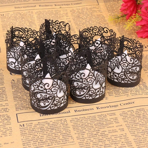50 Pack Flameless Tea Light Candle Holder Set for LED Tealight Candles (Not Included), Black