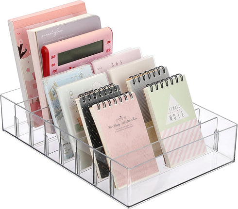 Hipiwe Cash Organizer, Clear Plastic Mail Tray with Removable Divider, 8 Slots for Cash Storage