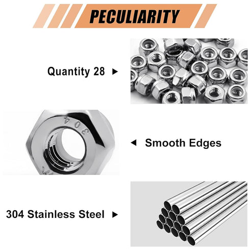 wegoup 1/4"-20 28 Pack A2-70 304 Stainless Steel Lock Nuts, Nylon Insert Hex Nuts, Self-Locking Stainless Steel Coarse