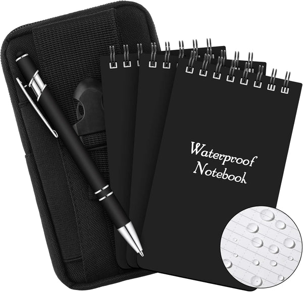 Eaasty 5 Pcs Waterproof Tactical Notebook, 3 x 5 Inch Pocket Notebook with Metal Weatherproof Pen for Outdoor Activities