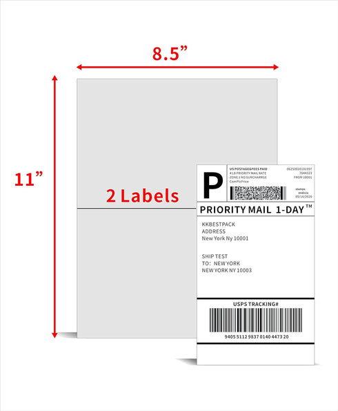 KKBESTPACK 2 8.5 5.5 (200 (2LP) Half Sheet Shipping Labels for Laser and Inkjet Printers Per Page Self Adhesive Mailing