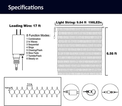 weillsnow 198 9.8ft 6.6ft 8 LED x Christmas Net Lights, Connectable Lighting Twinkle Modes Mesh Lights for Christmas