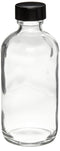 Wheaton W216813 Boston Round Bottle, Clear Glass, 2oz Capacity with 20-400 Black Phenolic Poly-Seal Cap, 39mm x 94mm