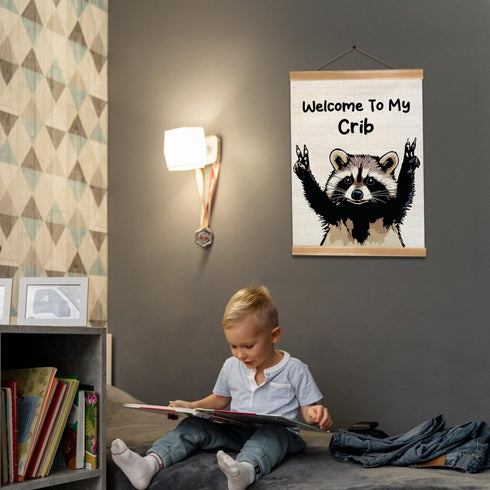 ZTGDA Welcome to My Crib Wall Art,Funny Raccoon Poster Durable Man Cave Wall Decor,Raccoon Canvas Hanging Sign
