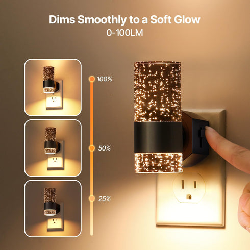 DALUXshop Dimmable 2-Pack 0-100LM, 3000K LED Night Lights Plug into Wall, Bright Plug in Nightlight, Dusk-to-Dawn