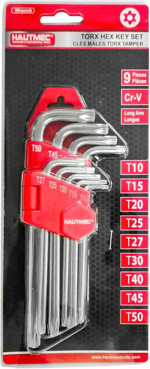 HAUTMEC 9-Piece Star Wrench Set, L Shape Metric Allen Wrench Set for Tamper Resistant Fasteners