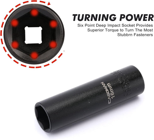 11 1/2-Inch Set, 6-Point, 10mm 24mm CASOMAN Pieces Drive Deep Impact Socket Metric