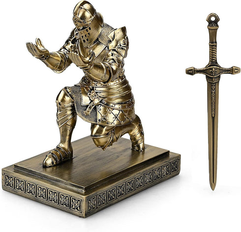 King's Guard Knight Pen Holder, Desk Organizer with Resin Pencil Holder and Metal Sword Letter Opener Gift for Home and