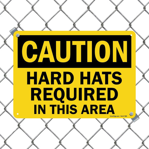 SmartSign-S-2152-AL "Caution - Hard Hats Required In This Area" Sign | Aluminum 10" x 14" - Black on Yellow
