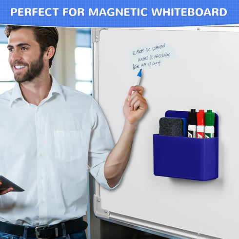Magnetic Dry Erase Marker Holder, Dark Blue Magnetic Pen Holder for Fridge, Whiteboard, School, Office, Home