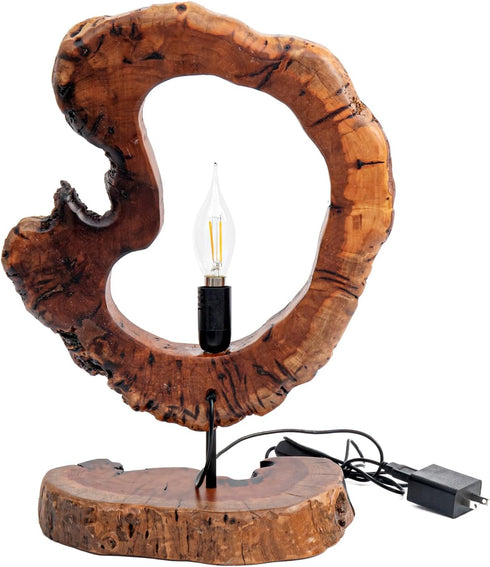 LAPTAIN E12, Wood Table Lamp, Irregular Jujube Tree Wooden Bedside Lamp, Creative Home Decor Table Lamp, Bedside Night