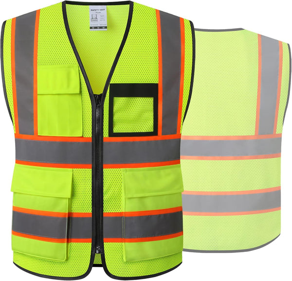 Reflective Mesh Safety Vest for Men Women, 8 Pockets, Zipper Front, High Visibility Hi Vis Construction Vest, ANSI/ISEA