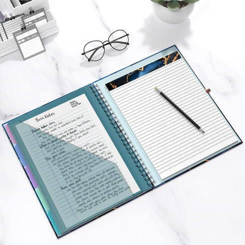 Hongri Clipboard Folio with Refillable Lined Notepad, Clipboards with 5 A4 Folders, Spiral Clip Board Portfolio, Blue