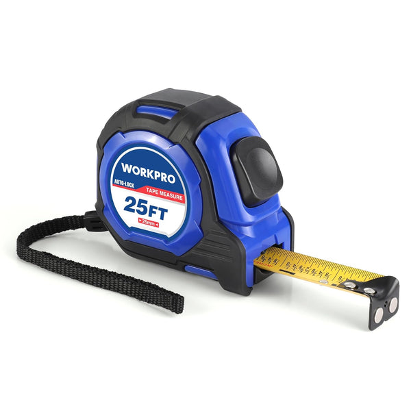 WORKPRO 25FT Auto-Lock Tape Measure, 1/8 Fractions, Easy Read, Double Stop Measurement Tape with Magnetic Hook
