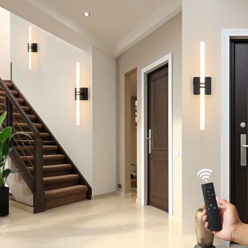 1Pack, Dimmable 22 Inch 3000K-6000K Battery Operated Wall Sconce Black Rechargeable Wall Lights with Remote Control