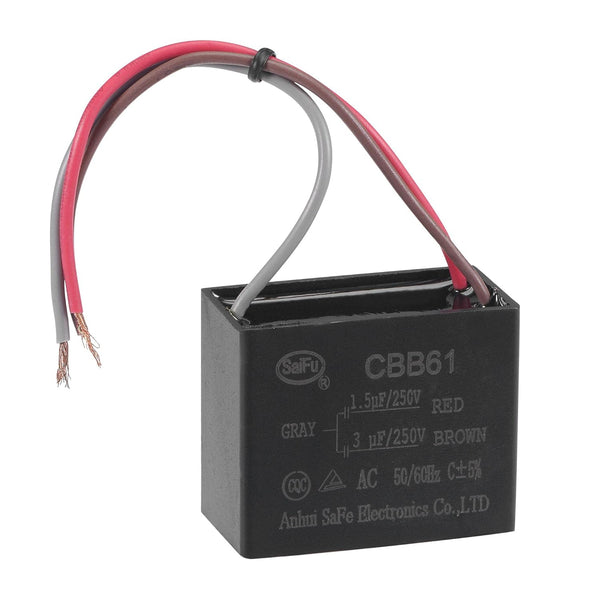 uxcell Ceiling Fan Capacitor CBB61 1.5/3uF 250V AC 3 Wires for Electric Fan Pump Motor Generator