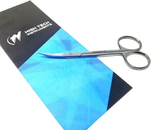HTI BRAND 5 Pack Iris Micro Dissection Lab Sharp Scissors, Curved, 4.5" (11.43cm) Fine Point, Stainless Steel