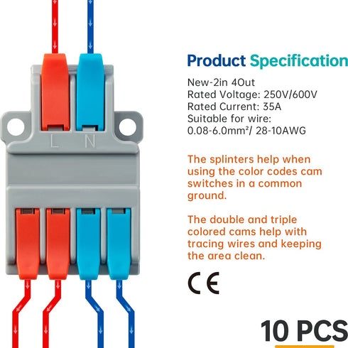 GKEEMARS 10Pcs Lever Wire Connectors, Quick Disconnect Kit Cable Clamp Terminal Blocks for Electrical Wire
