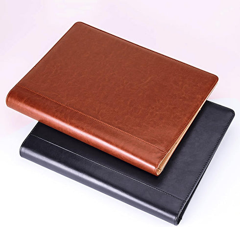 Enyuwlcm PU Leather Padfolio Ring Binder, Clipboard Resume Portfolio with 20 Clear Plastic Sleeves, Brown
