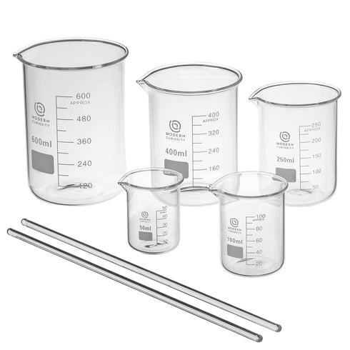 Glass Beakers Set - Science, Chemistry Classroom Supplies - Borosilicate Glass - Education, Research Equipment for Industrial and Academic Labs (50-600mL, 5-Pack)