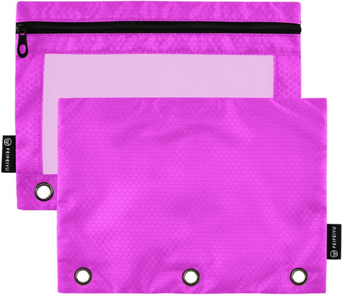 Emelivor Fuchsia Purple Pencil Pouch - 2 Pack Zippered Clear Pencil Case for Office and College Supplies