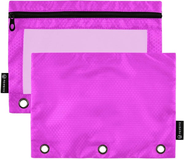Emelivor Fuchsia Purple Pencil Pouch - 2 Pack Zippered Clear Pencil Case for Office and College Supplies