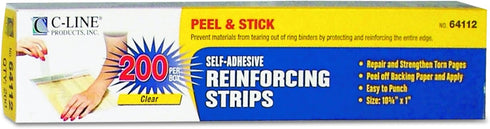C-Line Page Reinforcing Strips, Self-Adhesive, 10-3/4" x 1", Box of 200 (64112)