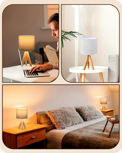 16 Inches Tripod Table Lamp, Height with Off White Jute Bedside Lamp with Linen Off White Lampshade, Nightstand Lamp