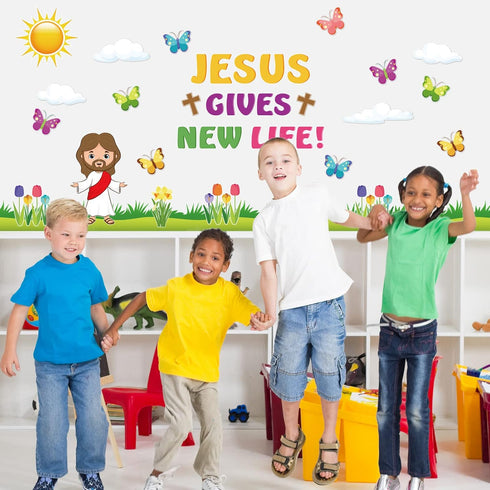 Whaline 70Pcs Easter Bulletin Board Decoration, Religious Jesus Gives New Life, Spring Decor