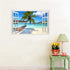 Beach Seascape Window Wall Sticker, Removable Palm Tree and Hammock Decal for Tropical Sea View in Living Room
