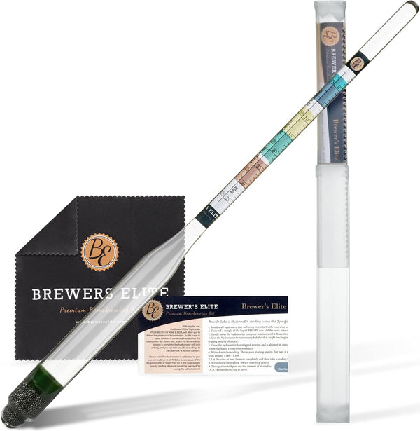 Brewer's Elite Hydrometer - Deluxe Triple Scale Set for Home Brew Beer, Wine, Mead, Kombucha - Hardcase & Cloth