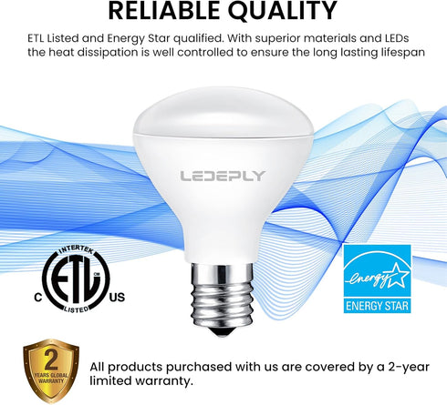 R14 LED Bulb, 4W=40W, Dimmable, E17 Base, Mini LED Reflector Floodlight, 400 Lumens, 2700K Warm White, 4 Pack