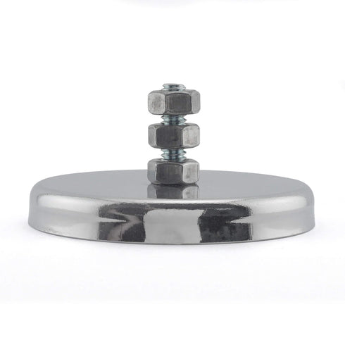Master Magnetics Round Base Magnet with Bolt - 2.65" Diameter, 1.275" Total Height, 65 Pound Pull, Chrome, Pack of 2, RB70B3NX2