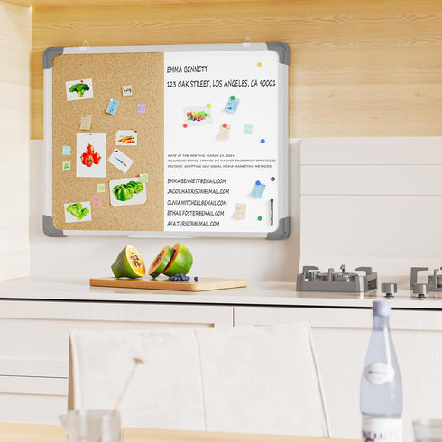 White Board Cork Board Combo, 24×18 inch Magnetic Dry Erase Board, Vision Board for Office, Home, School