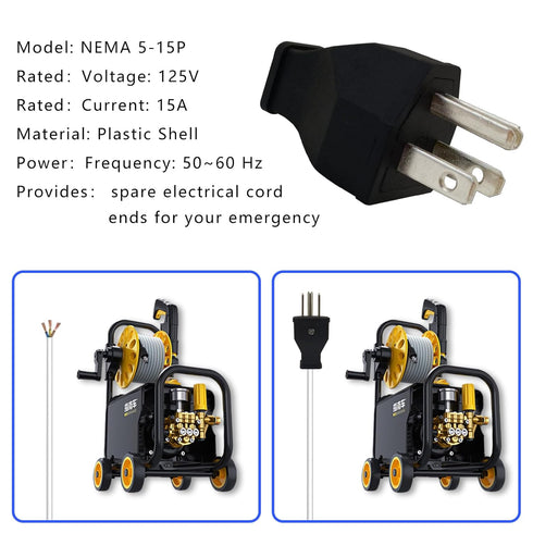 3 Prong NEMA 5-15P Power Adapter Replacement Plug, 3-Pin 15A 125V Male Rewirable Plug (2 Pcs, Black)