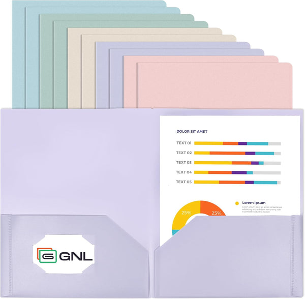 GNL Heavy Duty Plastic Folders with Pockets, 10 Pack, Muted Pastel Colors, Letter Size for School and Office